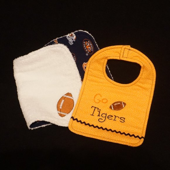 Go Tigers Football Auburn University Handmade Baby Bib and Burp Cloth Set